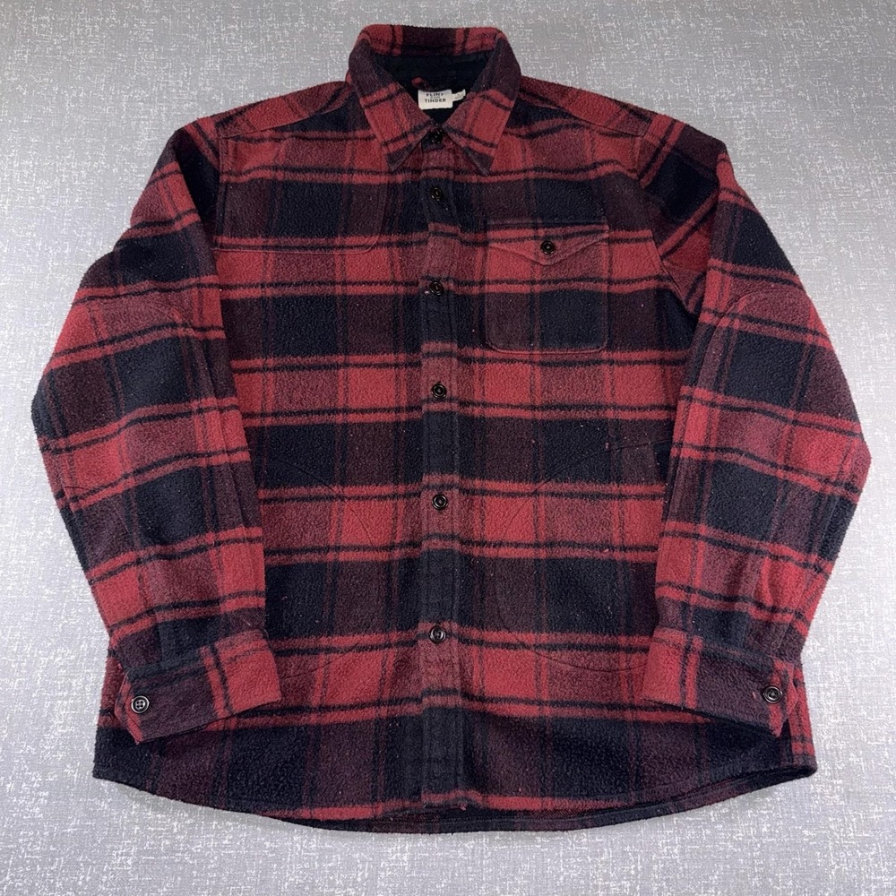 Flint And Tinder Jacket Mens Large Red Plaid Flannel Bomber Shirt Coat Outdoor